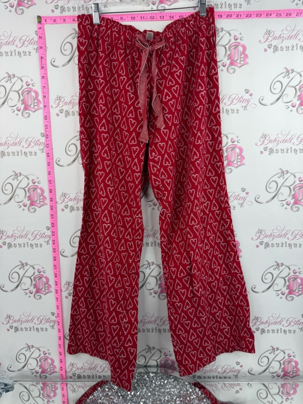 Old Navy pants pj candy cane hearts Christmas Red Heart-Print Pajama Pants